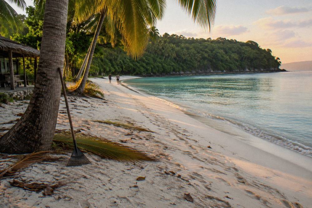 White sand beach with calm turquoise water at Champagne Beach Santo